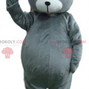 Mascotte dell'orso grigio che tocca. Costume da orsacchiotto -
