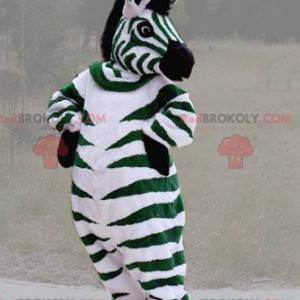 Gigantische zwart-wit groene zebra mascotte - Redbrokoly.com