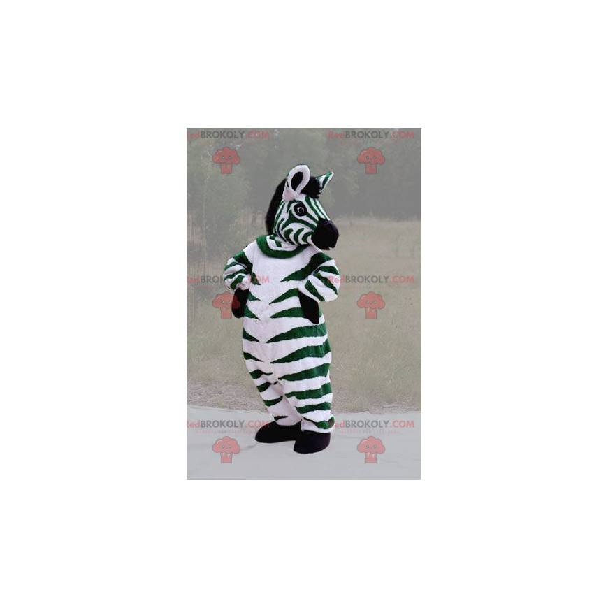 Mascotte zebra verde gigante in bianco e nero - Redbrokoly.com