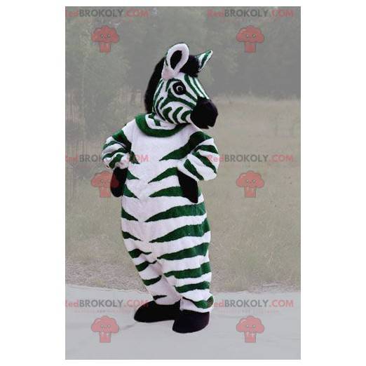 Giant black and white green zebra mascot - Redbrokoly.com