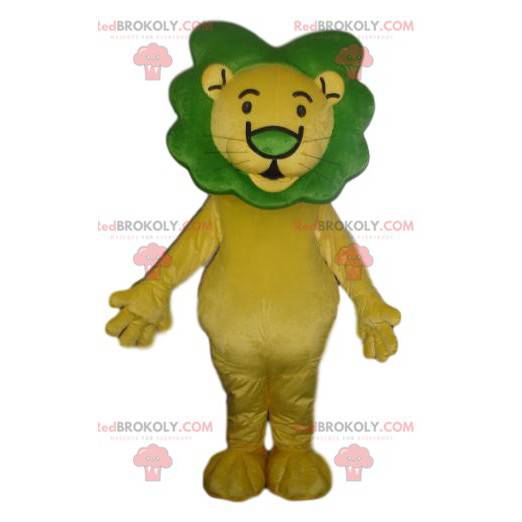 Gul lejonmaskot med en grön man - Redbrokoly.com
