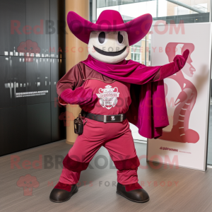 Magenta Cowboy mascot costume character dressed with a Vest and Wraps