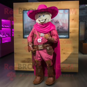 Magenta Cowboy mascot costume character dressed with a Vest and Wraps