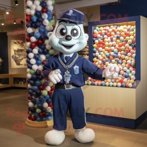 Navy Juggle mascot costume character dressed with a Oxford Shirt and Necklaces