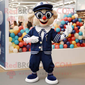 Navy Juggle mascot costume character dressed with a Oxford Shirt and Necklaces