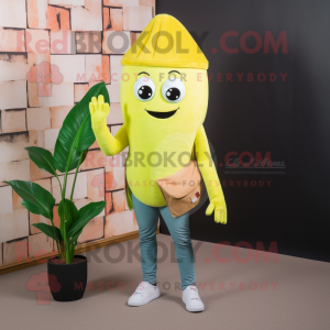 Lemon Yellow Falafel mascot costume character dressed with a Skinny Jeans and Wallets