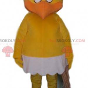 Very fun yellow chick mascot with a white hat - Redbrokoly.com