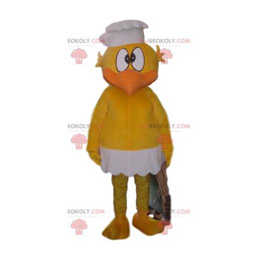 Meget sjov gul chick maskot med en hvid hat - Redbrokoly.com