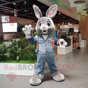 Gray Wild Rabbit mascot costume character dressed with a Flare Jeans and Keychains