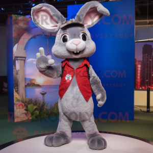 Gray Wild Rabbit mascot costume character dressed with a Flare Jeans and Keychains