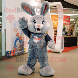 Gray Wild Rabbit mascot costume character dressed with a Flare Jeans and Keychains