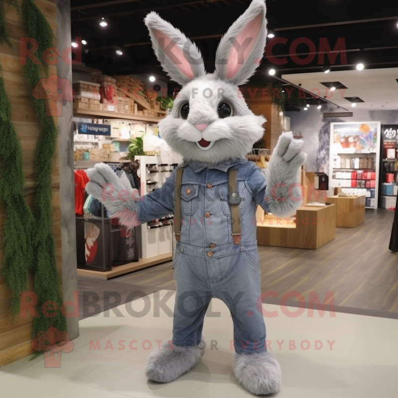 Gray Wild Rabbit mascot costume character dressed with a Flare Jeans and Keychains