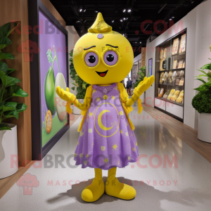 Lavender Lemon mascot costume character dressed with a Mini Dress and Necklaces
