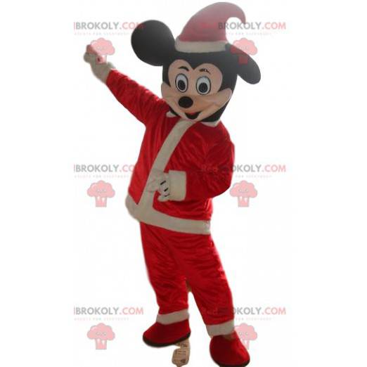 Maskotka Mickey Mouse w stroju Świętego Mikołaja -
