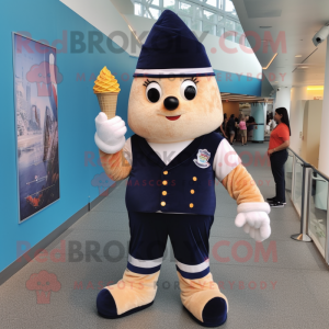 Navy Ice Cream Cone mascot costume character dressed with a Corduroy Pants and Headbands