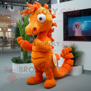 Orange Seahorse mascot costume character dressed with a Sweater and Earrings