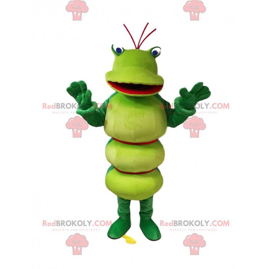 Grön larv för maskot med ett härligt leende - Redbrokoly.com