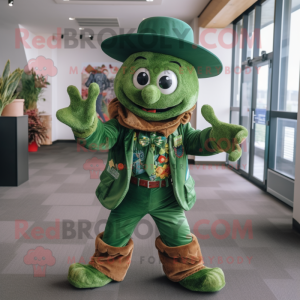 Green Goulash mascot costume character dressed with a Jacket and Ties