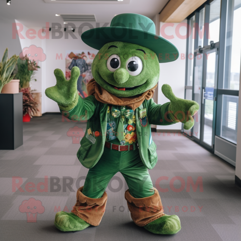 Green Goulash mascot costume character dressed with a Jacket and Ties