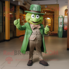 Green Goulash mascot costume character dressed with a Jacket and Ties