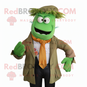 Green Goulash mascot costume character dressed with a Jacket and Ties