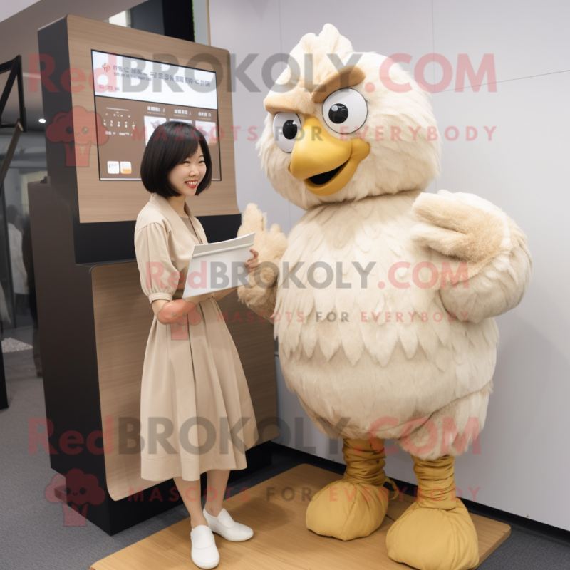 Beige Fried Chicken mascot costume character dressed with a Culottes and Watches Beige Fried Chicken mascot costume character dressed with a Culottes and Watches