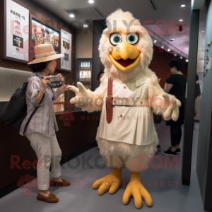 Beige Fried Chicken mascot costume character dressed with a Culottes and Watches