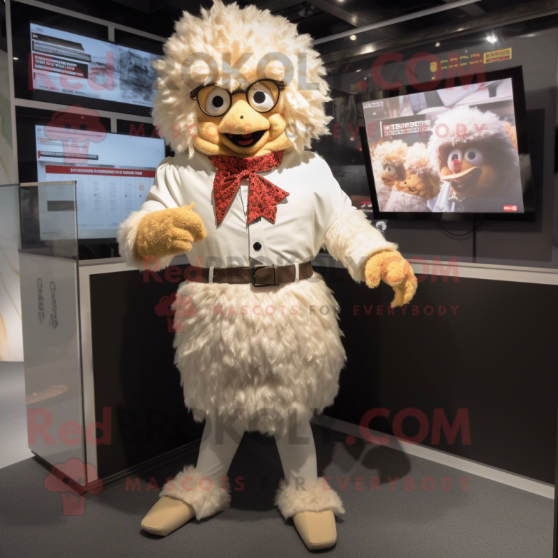 Beige Fried Chicken mascot costume character dressed with a Culottes and Watches Beige Fried Chicken mascot costume character dressed with a Culottes and Watches