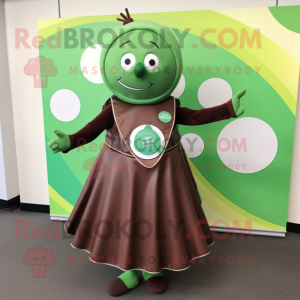 Green Chocolate Bars mascot costume character dressed with a Circle Skirt and Clutch bags