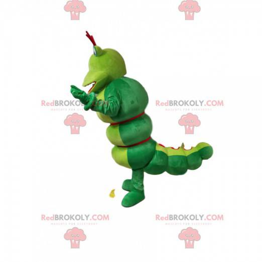Mascot green caterpillar with a beautiful smile - Redbrokoly.com