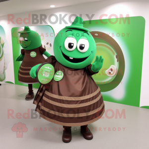 Green Chocolate Bars mascot costume character dressed with a Circle Skirt and Clutch bags