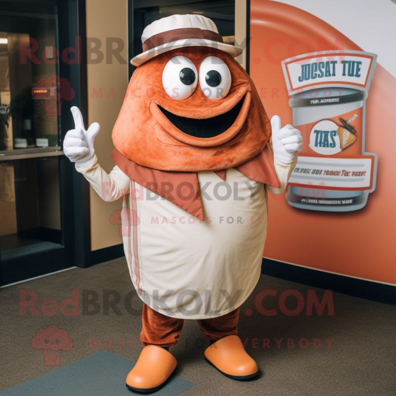 Rust Clam Chowder mascot costume character dressed with a T-Shirt and Ties Rust Clam Chowder mascot costume character dressed with a T-Shirt and Ties
