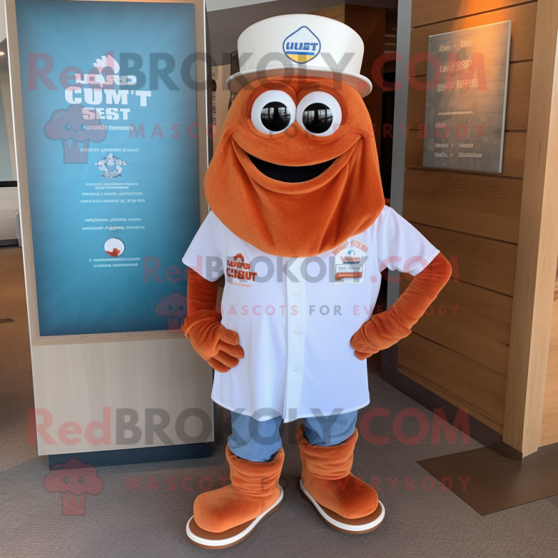 Rust Clam Chowder mascot costume character dressed with a T-Shirt and Ties