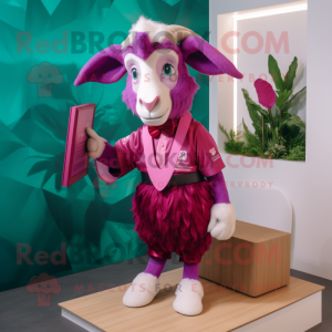 Magenta Goat mascot costume character dressed with a Shorts and Bow ties