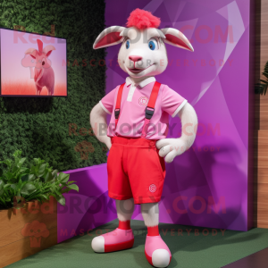 Magenta Goat mascot costume character dressed with a Shorts and Bow ties