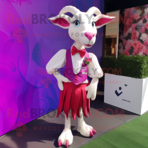 Magenta Goat mascot costume character dressed with a Shorts and Bow ties