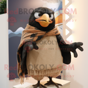 Tan Blackbird mascot costume character dressed with a Cardigan and Bracelets