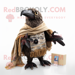 Tan Blackbird mascot costume character dressed with a Cardigan and Bracelets