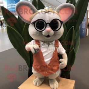 Peach Chinchilla mascot costume character dressed with a Bermuda Shorts and Eyeglasses