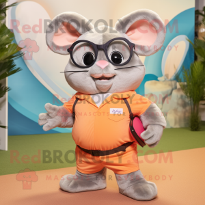 Peach Chinchilla mascot costume character dressed with a Bermuda Shorts and Eyeglasses