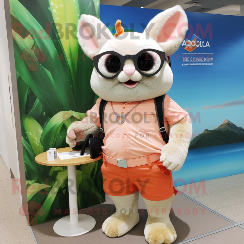 Peach Chinchilla mascot costume character dressed with a Bermuda Shorts and Eyeglasses