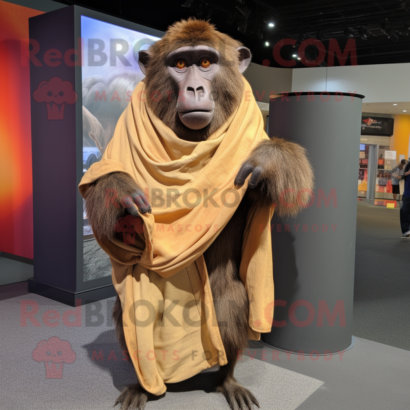 Brown Baboon mascot costume character dressed with a T-Shirt and Shawls