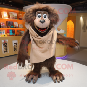 Brown Baboon mascot costume character dressed with a T-Shirt and Shawls