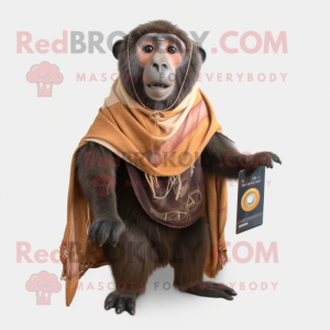 Brown Baboon mascot costume character dressed with a T-Shirt and Shawls