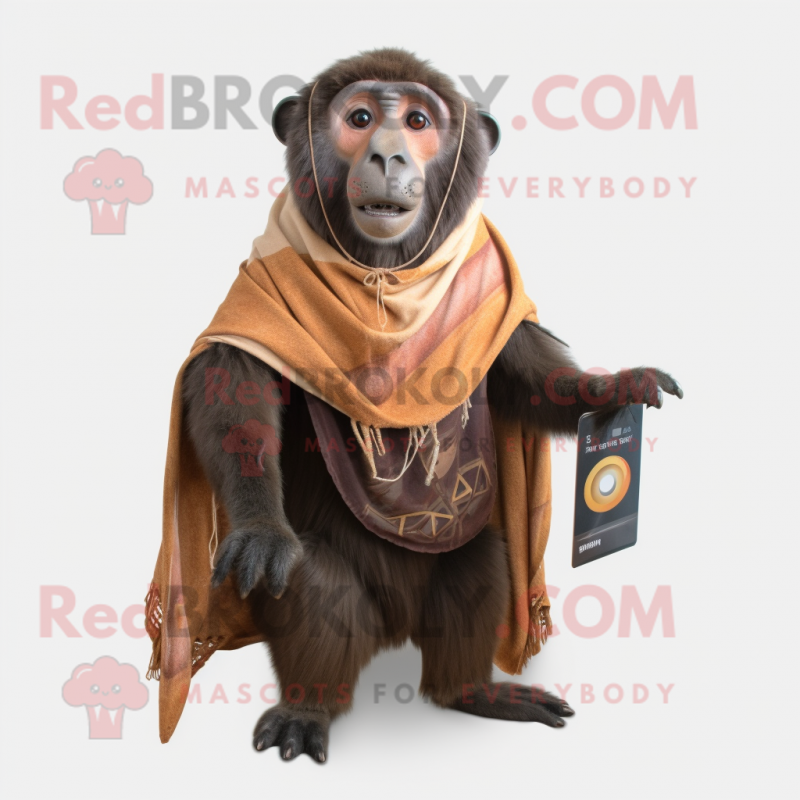 Brown Baboon mascot costume character dressed with a T-Shirt and Shawls Brown Baboon mascot costume character dressed with a T-Shirt and Shawls