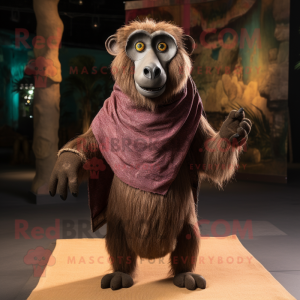 Brown Baboon mascot costume character dressed with a T-Shirt and Shawls