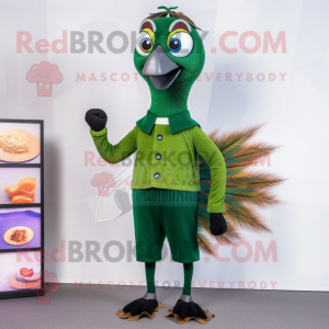 Forest Green Peacock mascot costume character dressed with a Trousers and Shoe clips