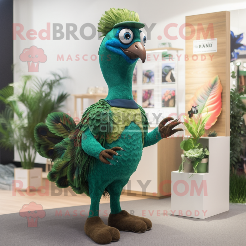 Forest Green Peacock mascot costume character dressed with a Trousers and Shoe clips