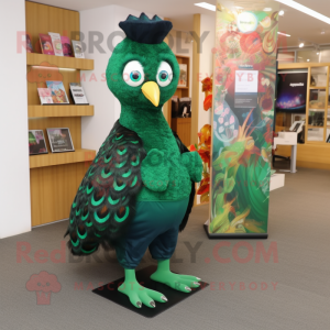 Forest Green Peacock mascot costume character dressed with a Trousers and Shoe clips
