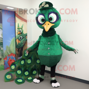 Forest Green Peacock mascot costume character dressed with a Trousers and Shoe clips